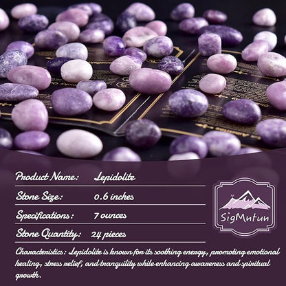Lepidolite Healing Crystal Stone Set - 24 Pieces, 0.6" Natural & Polished Stones for Healing, Meditation, Reiki, Chakra, Crafting & Decoration