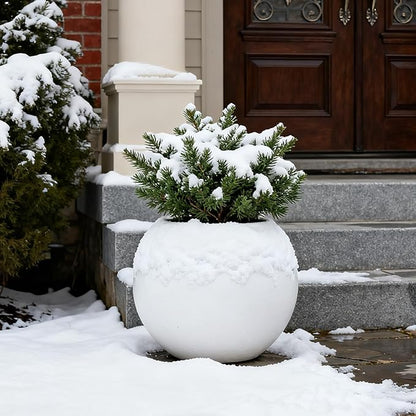 13.78”Dx11”H Lightweight Durable Modern Plastic Sphere Planter with Drainage Hole & Rubber Plug Weather Resistant,Planters for Indoor Plants & Outdoor,Large Plant Pot,(White, 9" Pot Opening)