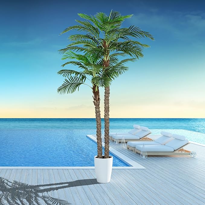 8FT Faux Palm Tree, Artificial Golden Cane Palm Tree Outdoor Indoor, Fake Tree for Home House Office Living Room Yard Patio