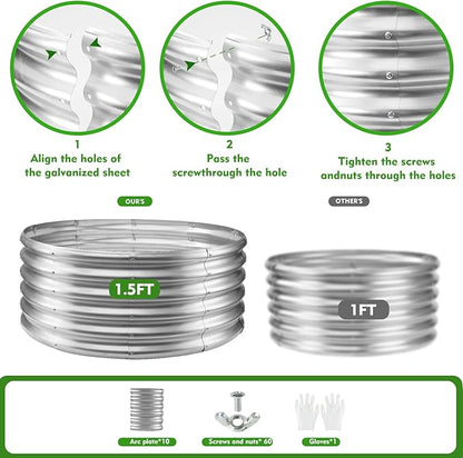 17" Tall Round Outdoor Garden Raised Garden Bed Kits-0.8MM Thick Metal Raised Planter Bed/Ground Planter Box for Variety of Flowers,Herbs,Vegetables,Trees (Silver, 40 Dia X 16.5 inches)