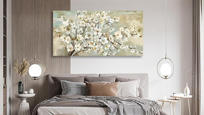 arteWOODS Flowers Canvas Wall Art - Beige Flower Branches Pictures Wall Decor Rustic Brown Botanical Painting Artwork Elegant Floral Prints for Living Room Bedroom Home Decor Ready to Hang 48 x 24in