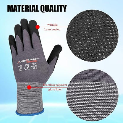Gasoline Safety Work Gloves Extra Micro-Foam Nitrile Coated-12 Pairs,Endurance Seamless Knit Nylon Spandex,Dots on Palm, Dot Grip Gloves，Work Gloves Men and Women (120, 2XL)