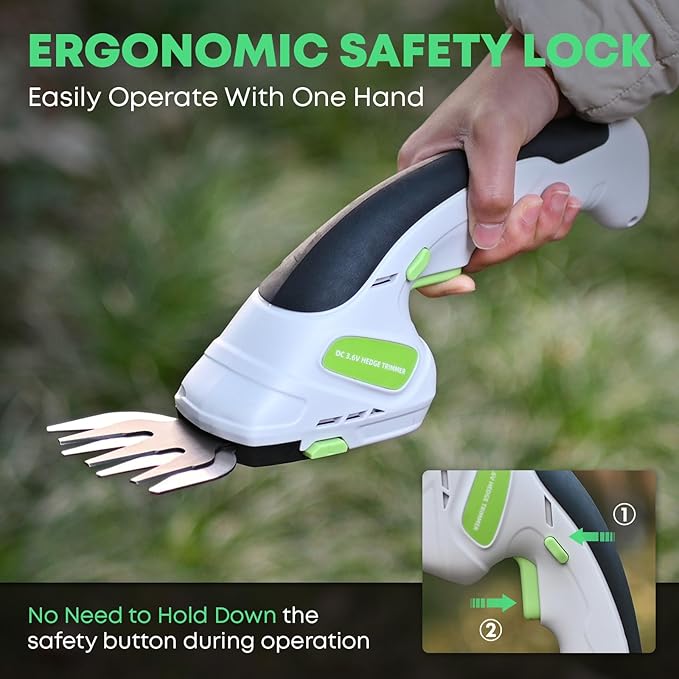 2-in-1 Cordless Hedge Trimmer, Handheld Hedge Trimmer & Cordless Grass Shear with 2.0Ah Rechargeable Battery and Type-C Cable – Electric Grass Trimmer for Garden, Yard, and Lawn