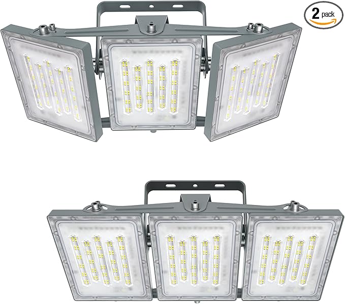 STASUN 2 Pack LED Flood Lights Outdoor, Max Series 300W 30000lm 6000K Daylight IP66 Waterproof, Commercial Parking Lot Lights, 3 Heads for Yard Street Stadium Outdoor Area Floodlight Security Light