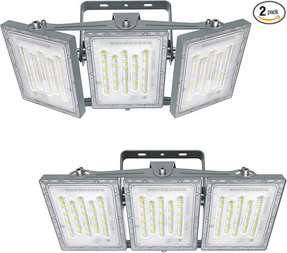 STASUN 2 Pack LED Flood Lights Outdoor, Max Series 300W 30000lm 6000K Daylight IP66 Waterproof, Commercial Parking Lot Lights, 3 Heads for Yard Street Stadium Outdoor Area Floodlight Security Light