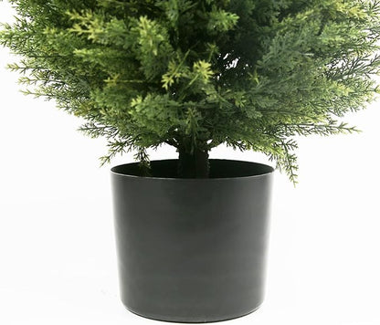 Sunnyglade 19.7” Tall Artificial Cedar Topiary Ball Tree Set of 2 Pack Potted Bushes UV Resistant Potted Plants for Indoor Outdoor Home Garden (Dark Green)