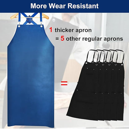 Heavy Duty Vinyl Industrial Anti-Tear Apron, 43" x 26" Waterproof, Chemical Resistant, Blue, Unisex-Adults