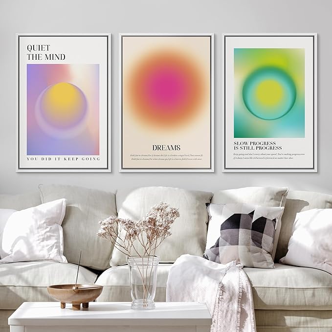 Ashbrook Framed Canvas Print Wall Art Set Aura Posters Angel Numbers Affirmation Posters Gradient Girl's Bedroom Decor Abstract Digital Art Decorative Calm/Relax for Bedroom - 24"x36"x3 White