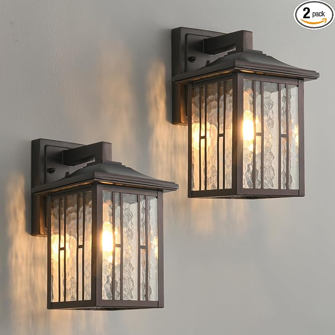 Outdoor Wall Light, Matte Brown Porch Light Fixtures, Waterproof Outside Wall Lantern, Anti-Rust Exterior Wall Mount Sconce with Water Glass for House Garage Patio