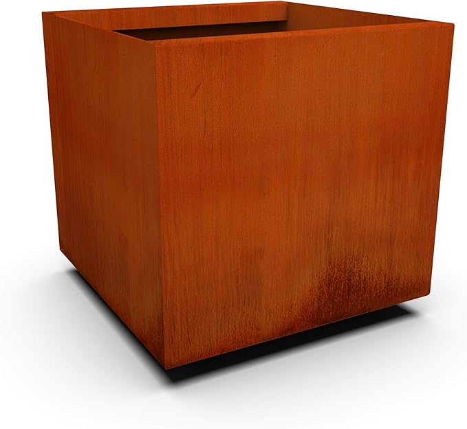 Plantercraft Corten Steel Planter Square Cube Metal Box Modern Rust Outdoor Heavy Duty | Made in USA | Fully Assembled | Commercial Residential | Without Drain Holes