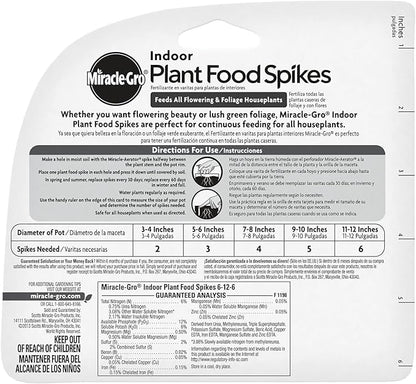 Scotts Indoor Plant Food Spikes, Includes 48 Spikes - Continuous Feeding for all Flowering and Foliage Houseplants - NPK 6-12-6, 48 Count (Pack of 12)