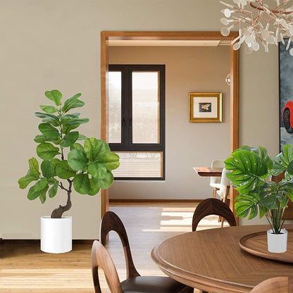 4 Ft Artificial Fiddle Leaf Fig Tree, Indoor Outdoor Fake Potted Tree with Trunks Artificial Tree Realistic Fake Plant for Modern Home Office Living Room Floor Decor