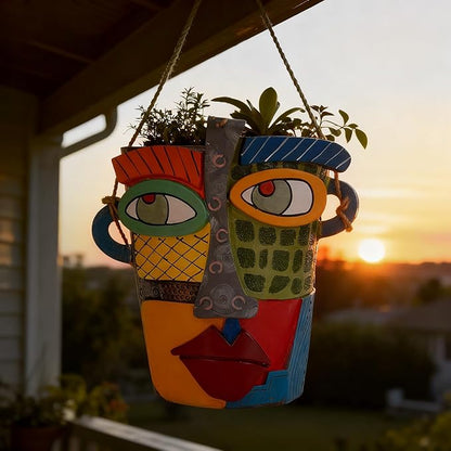 Abstract Face Planters Pots - Whimsical Hand-Painted Ceramic Face Pot for Succulents Plants, Unique Planters for Indoor Garden Decor, Artistic Home & Office Desk Decoration