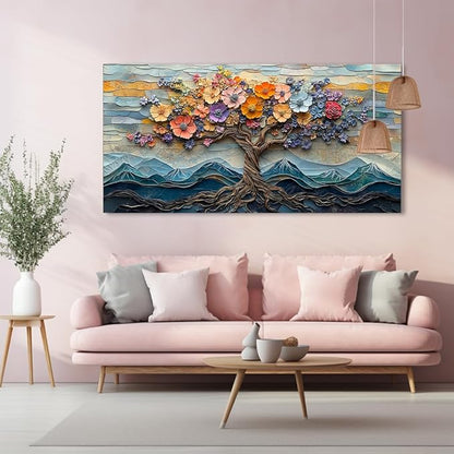 Floral Flower Tree Canvas Wall Art Colorful Tree of Life Painting Prints for Living Room Colorful Abstract Blooming Tree Flower Pictures Wall Décor Bedroom Farmhouse Home Decor Ready to Hang (30x60 Inches)