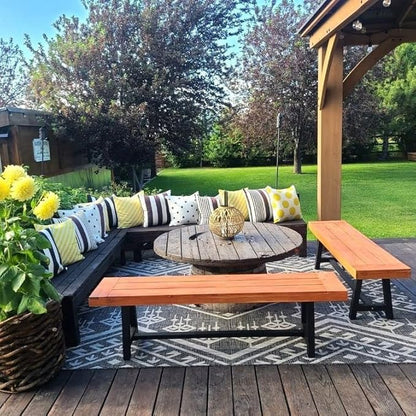 PHI VILLA Outdoor Acacia Wood Bench, 2 Pieces 63" Patio Picnic Bench, Supports 550lbs, Classic Brown and Black