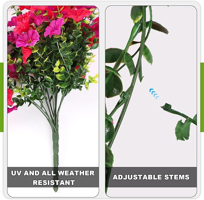 Artificial Hanging Flowers for Outdoor, 2 PCS Silk Morning Glory Faux Flowers with Eucalyptus Leaves,Realistic Hanging Plants for Wedding Home Office Garden Decor