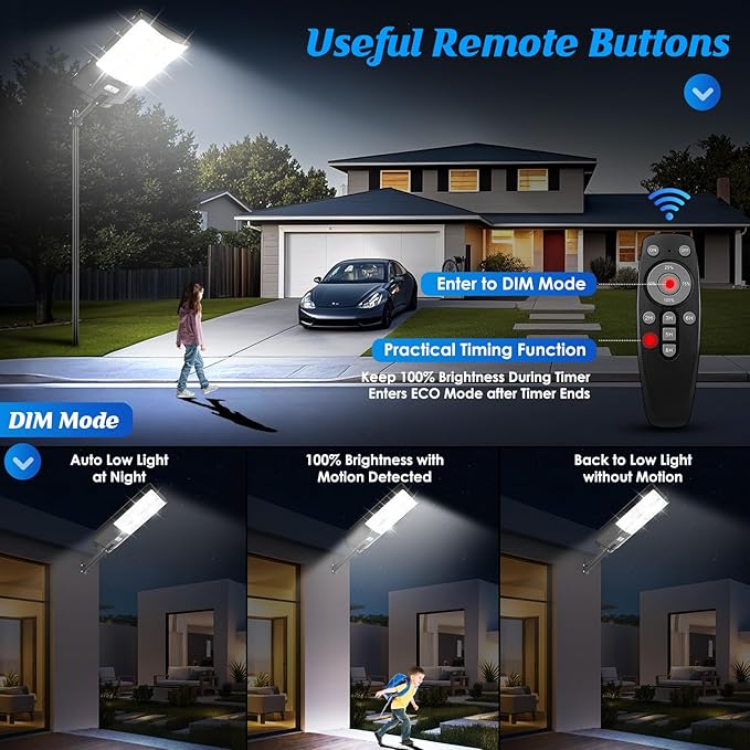 Brightever Solar Street Light Outdoor Waterproof 5000W, 500000LM Motion Sensor 8500K Solar Powered Flood Light Dusk to Dawn with Remote Control for Outside,Yard, Garden, Parking Lot, 1-Pack