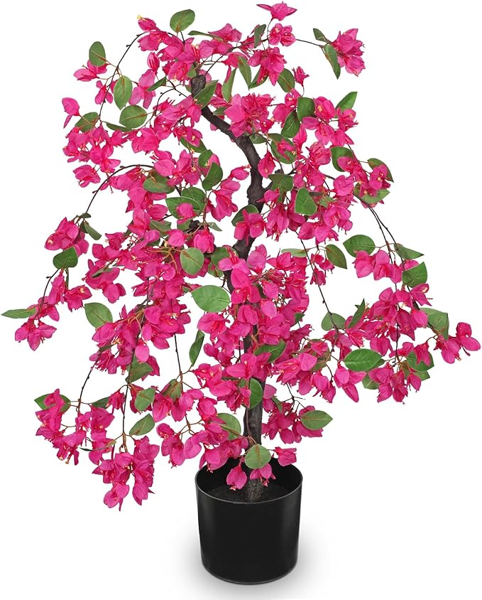 Briful Artificial Bougainvillea Plant in Black Pot 29.5" Tall Faux Silk Bougainvillea Floral Tree Tropical Fake Bougainvillea Tree for Home Office Room Garden Balcony Décor(Pink)