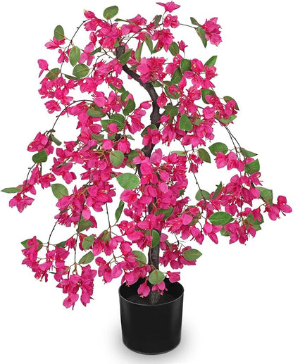 Briful Artificial Bougainvillea Plant in Black Pot 29.5" Tall Faux Silk Bougainvillea Floral Tree Tropical Fake Bougainvillea Tree for Home Office Room Garden Balcony Décor(Pink)