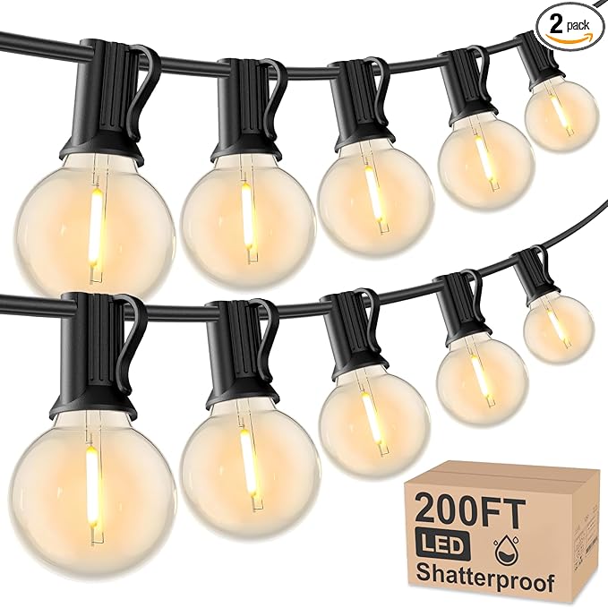 RTTY Outdoor String Lights 200 FT Globe LED Patio Lights with G40 Plastic Bulbs,Waterproof Shatterproof Dimmable Connectable Hanging for Backyard Porch Balcony Party Cafe Deck Decor