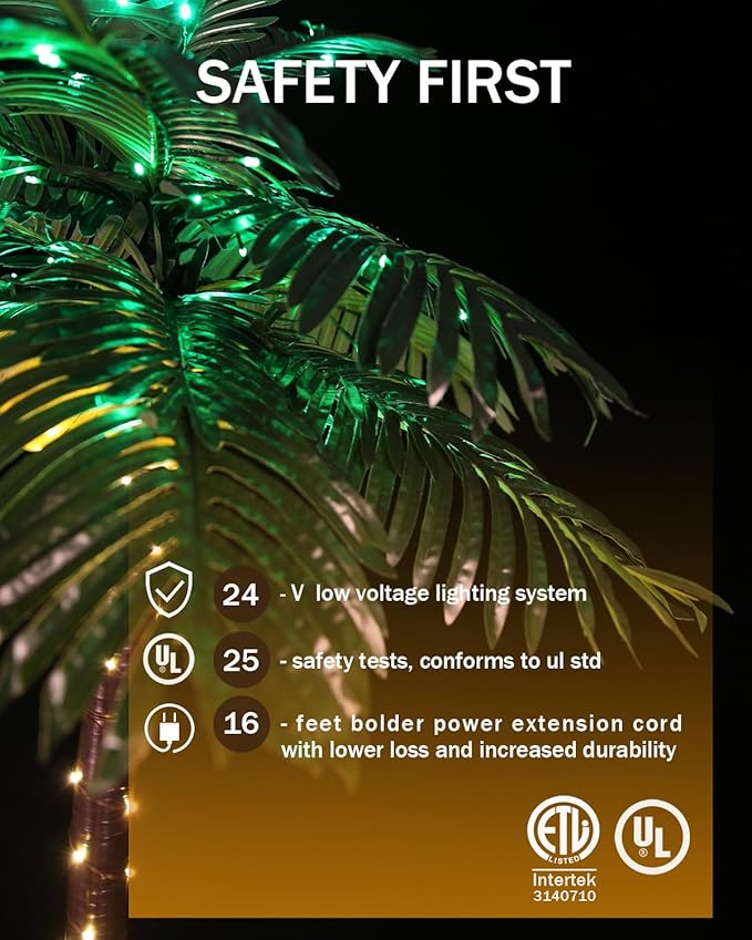 LED Palm Tree Lights, 7ft Artificial Palm Tree, Reinforced Heavy-Duty Base, 192 LEDs, All-Weather, Indoor/Outdoor, Timer & Dimming, UL/ETL Listed