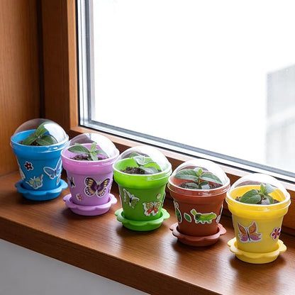 25 Packs Cupcake Plant Nursery Pots with Humidity Dome, Small Plastic Flower Plant Pots with Foam Stickers, Seeds Starter Pot Flower Planting Container for Seedlings Succulent Display (Mixed Color)
