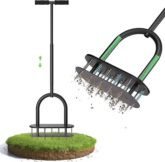 seasky Lawn Aerator Spike Metal Manual Dethatching Lawn Aerator Tool with 15 Iron Spikes Spring-Loaded Design Grass Aerator Tools for Yard, Patio, Garden Tool (15 Nails)