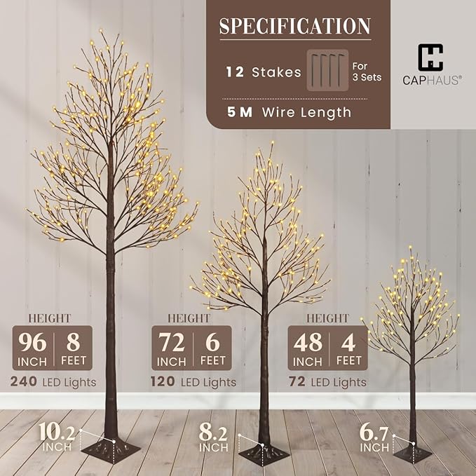 CAPHAUS Set of 3 Artificial Lighted Willow Trees (4/6/8FT) with Warm White LED Lights, Twinkling Twig Tree for Christmas Decorations Indoor, Holiday & Winter Home Decor