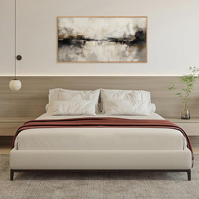 HOURIA Large Abstract Neutral Beige & Black Framed Canvas Wall Art Set,Modern Minimalist Brown Wall Decor,Textured Gray Tan Illustrations Artwork for Living Room, Bedroom, Farmhouse- 40"x20"x1