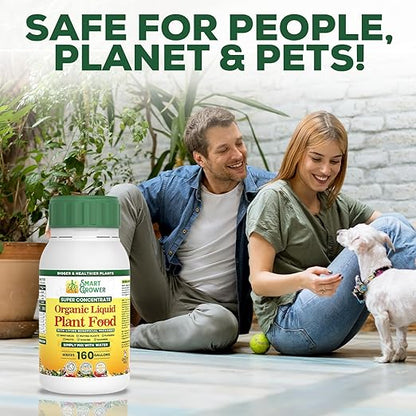 Organic Liquid Plant Food for Indoor Plants & Gardens, Natural NPK Fertilizer w/Beneficial Microbes, Rapid Results, Vegan, Best Value Super Concentrate, Smart Grower, Makes 160 Gallons (32 Fl Oz)