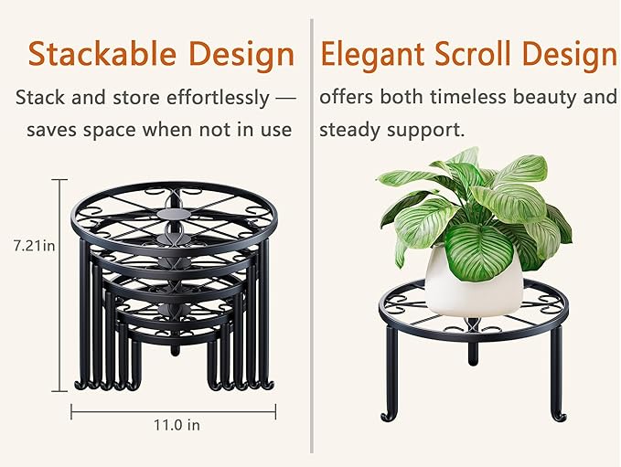 5 Pack Heavy Duty Metal Iron Plant Stand,Anti-Rust Iron Flower Pot Stand Holder for Multiple Display Plant Racks,Potted Plant Shelf for Living Room Balcony