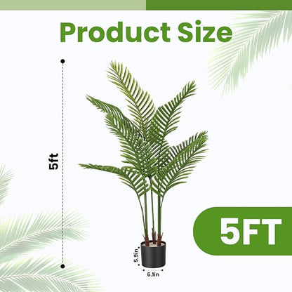 Artificial Palm Trees, 5FT Tall Faux Tree for Indoor and Outdoor, Artificial Plants with Basic Planter, Suitable for Home, Bathroom, Porch Outside Patio Decor