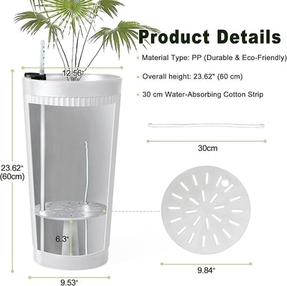 24" Tall Self Watering Planters for Indoor Plants, 2 Pack Large Plastic Outdoor Planter Pots with Built-In Water Reservoir and Level Indicator, Decorative Modern Flower Pots for Home & Patio (White)