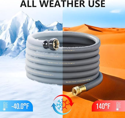 Garden Hose 5/8" x 100ft Brass Rubber Heavy Duty Water Hose 600 PSI Burst Pressure, Durable Flexible Hose for Yard, Car Wash, Pets Gray
