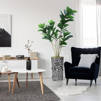 Artificial Tree in Modern Geometric Pattern Planter, Fake Ficus Lyrata Silk Tree for Indoor and Outdoor Home Decoration - 66" Overall Tall (Plant Pot Plus Tree)