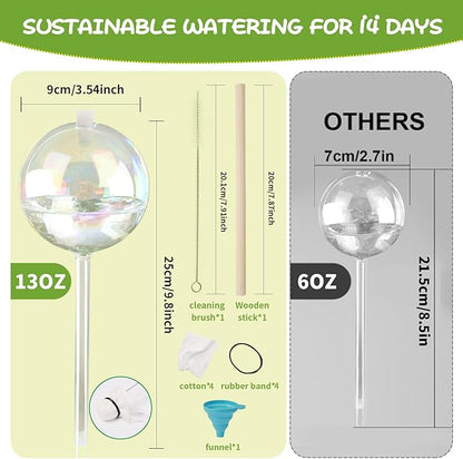 13oz Up to 2 Weeks Large Plant Watering Globes - Self Watering Bulbs and Planter Insert for Indoor & Outdoor Plants, Glass Water Globes Automatic While Away (4 Pack)