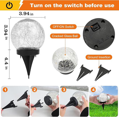 Solar Globe Lights Outdoor Waterproof-Solar Balls-Solar Garden Lights-Orbs for Outside 2 Pack Cracked Glass Ball for Lawn Patio Yard Backyard Decorations