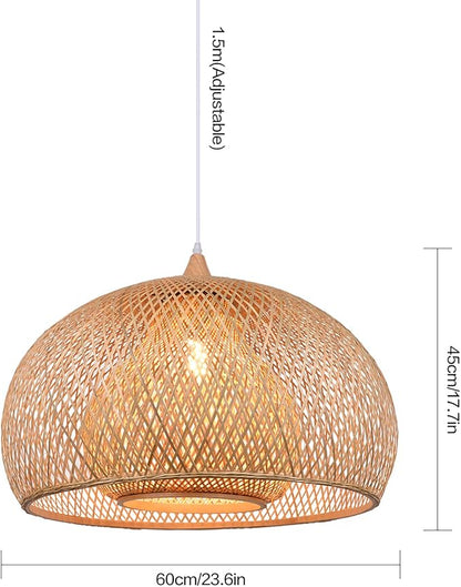 Arturesthome 1 Light Weaving Bamboo Pendant Light for Kitchen Island, Wicker Chandelier,Handmade Woven Hanging Ceiling Light Lampshade for Living Room Bedroom
