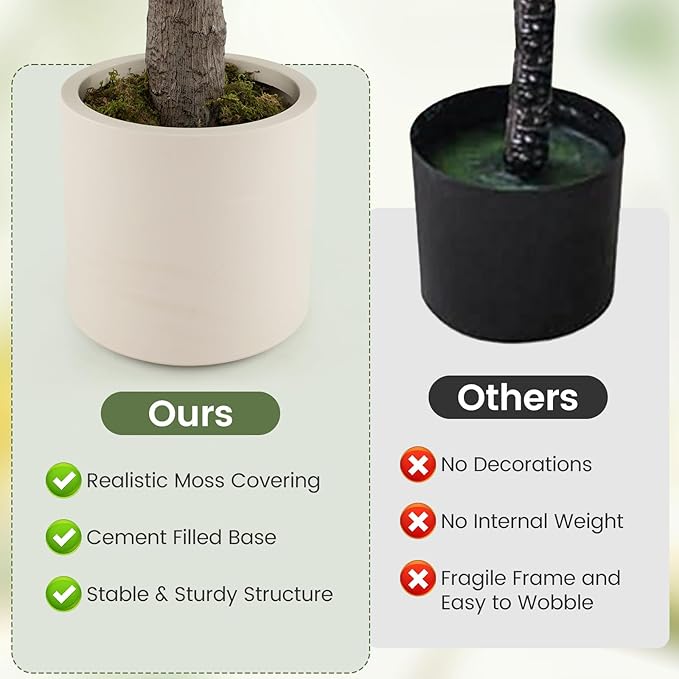 Goplus 8.2 FT Tall Artificial Ficus Tree, Large Faux Greenery Tree w/Leaves, Cement-Filled Pot, Realistic Trunk & Moss, Indoor Outdoor Fake Tropical Tree for Home, Office, Porch, Living Room