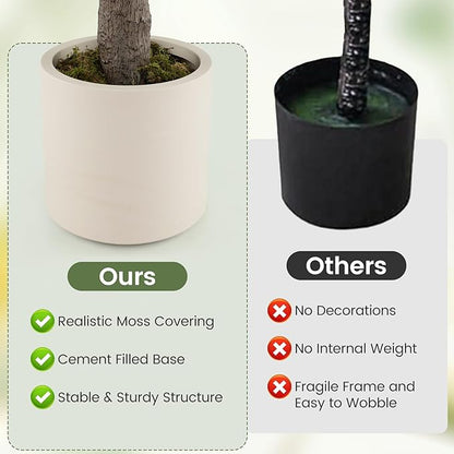 Goplus 8.2 FT Tall Artificial Ficus Tree, Large Faux Greenery Tree w/Leaves, Cement-Filled Pot, Realistic Trunk & Moss, Indoor Outdoor Fake Tropical Tree for Home, Office, Porch, Living Room