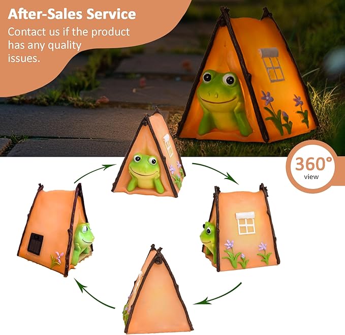 Solar Frog Garden Statues Outdoor Decor, Resin Outdoor Tent Statues with Solar Light , Yard Decorations Outdoor for Patio, Porch, Balcony, Lawn Ornaments, Housewarming Birthday Gifts for Mom Women