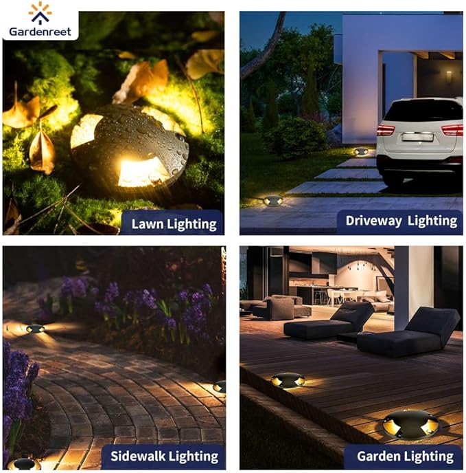 Gardenreet Landscape Well Lights Brass - Ip65 Hardwired Electric Low Voltage In Ground Lighting, LED 12V Waterproof Directional Fixture, Antique Bronze for Deck Yard Patio Without MR16 Bulb