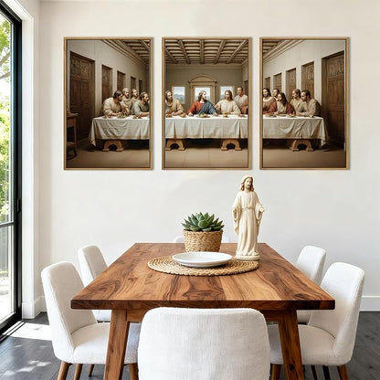 The Last Supper Wall Art Christian Wall Decor 16x24 Inch Framed Jesus Religious Painting Set of 3 for Living Room Bedroom Hallway