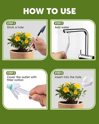 ZhenD Iridescent Self-Watering Plant Globes and Mushroom, Glass Self Watering Planter Insert for Indoor and Outdoor, Automatic Plant Waterer, Hand-Blown Premium Glass – 4 Pack
