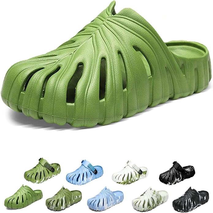 Variegated Monstera Shoes for Women and Men, Monstera Leaf Pattern Slippers Summer, Anti-Slip Soft Plant Print Slides
