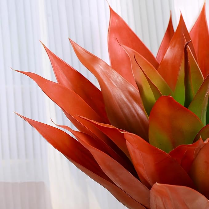NASAMA 2Pack Artificial Plants, Large Agave, red and Green, Indoor Office Artificial Plants, UV-Resistant Fake Outdoor Decoration, Festival Outfits (Red, 28" Large 29 Leaves)