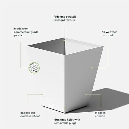 Veradek Nobleton Indoor/Outdoor Wide Square Planter (White, 18 inch - 2 Pack with 2 Saucer Trays)