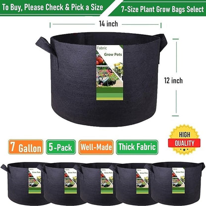 5-Pack 7 Gallon Thickened Plant Grow Bags (14x12 inch) Fabric Plant Pots for Tomato,Potato Planter Bags,Herbs Veggies Planters,Flower Pot,Garden Pot,Barrel Planter,Plant Container W/ Gardening Gloves