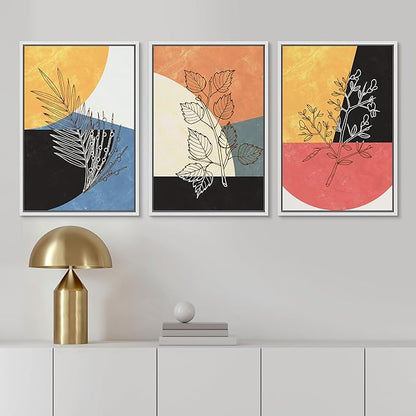 Ashbrook Framed Wall Art Print Set Geometric Mid-Century Color Block Plant Silhouettes Abstract Nature Illustrations Modern Art Boho Colorful for Living Room, Bedroom, Office - 16"x24"x3 White