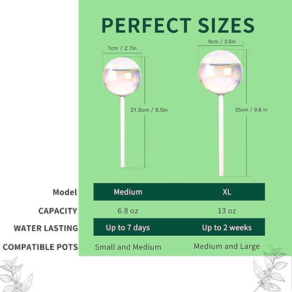 6.4 oz Medium Plant Self Watering Globes, Light Iridescent Glass Water Bulb for Indoor Plants Vacation Use, Automatic Plant Waterer, Watering Spikes Stakes, Perfect Gardening Gifts, 2 Pack